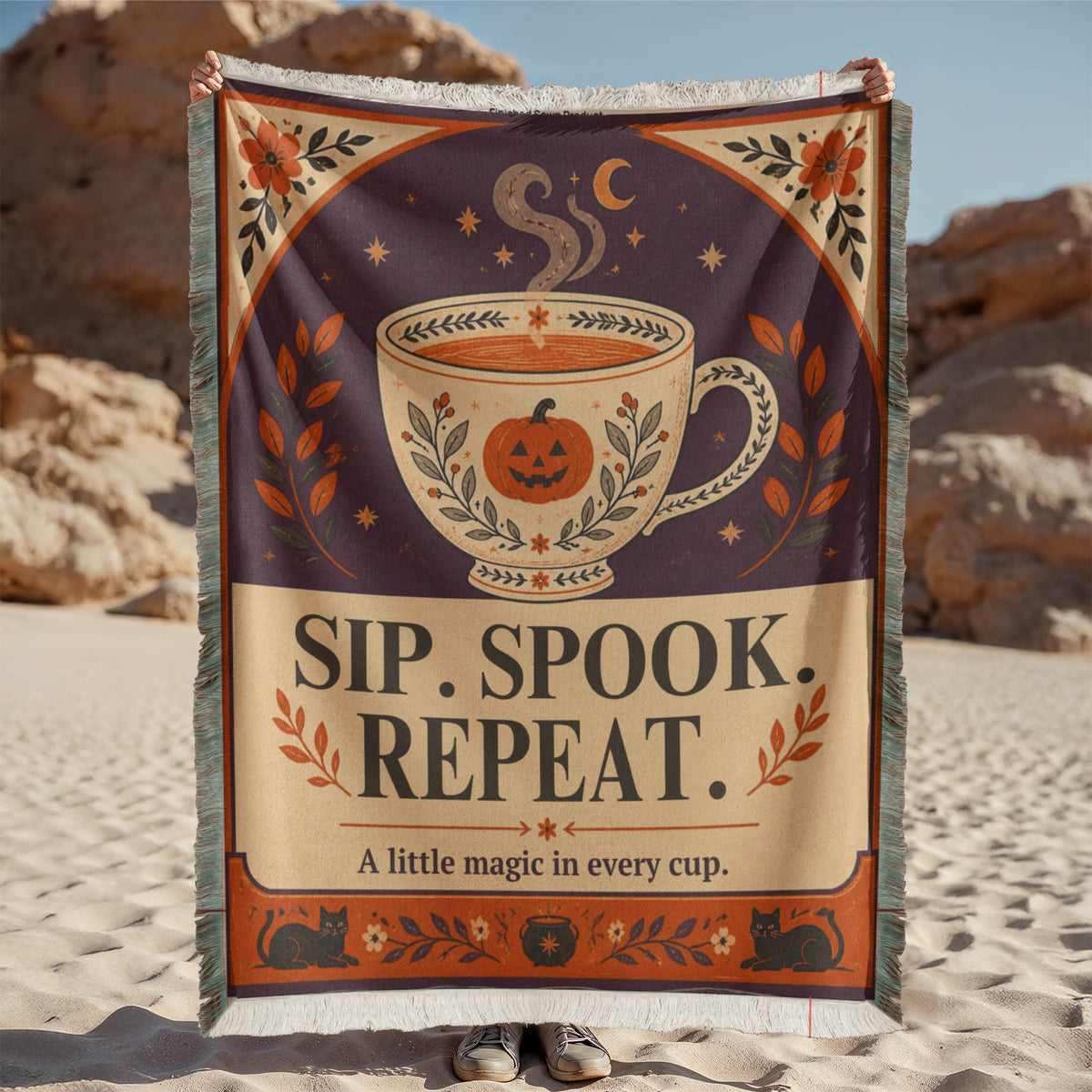 Cozy Halloween "Sip. Spook. Repeat." Printed Woven Blanket