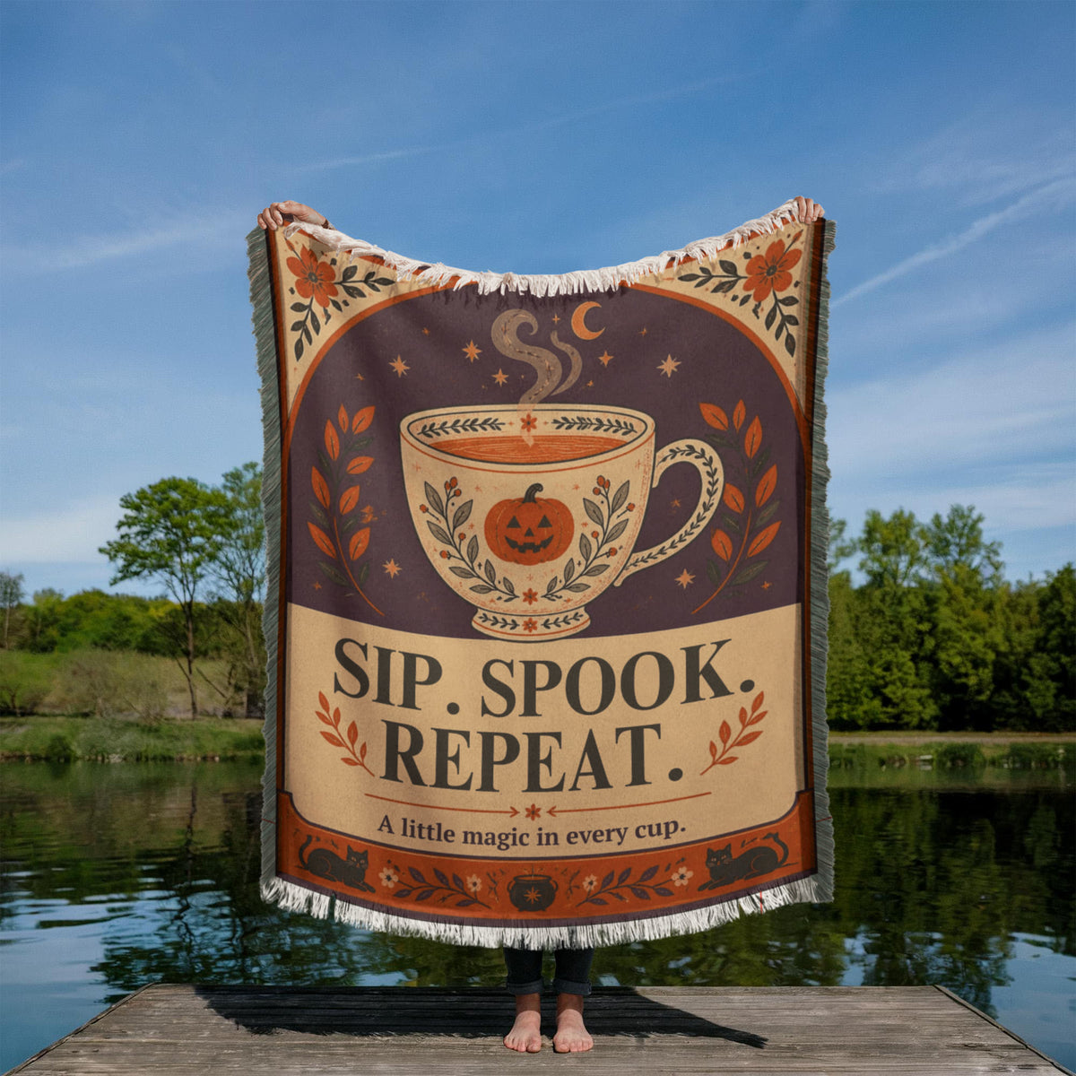 Cozy Halloween "Sip. Spook. Repeat." Printed Woven Blanket