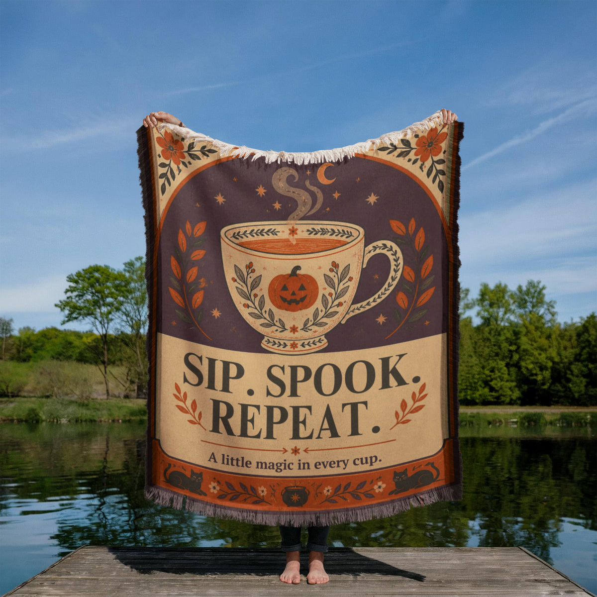 Cozy Halloween "Sip. Spook. Repeat." Printed Woven Blanket