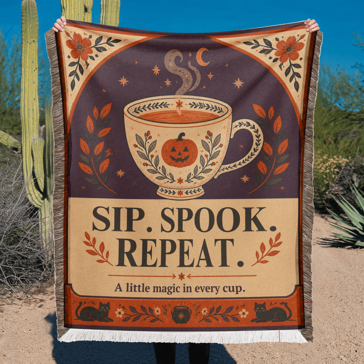 Cozy Halloween "Sip. Spook. Repeat." Printed Woven Blanket