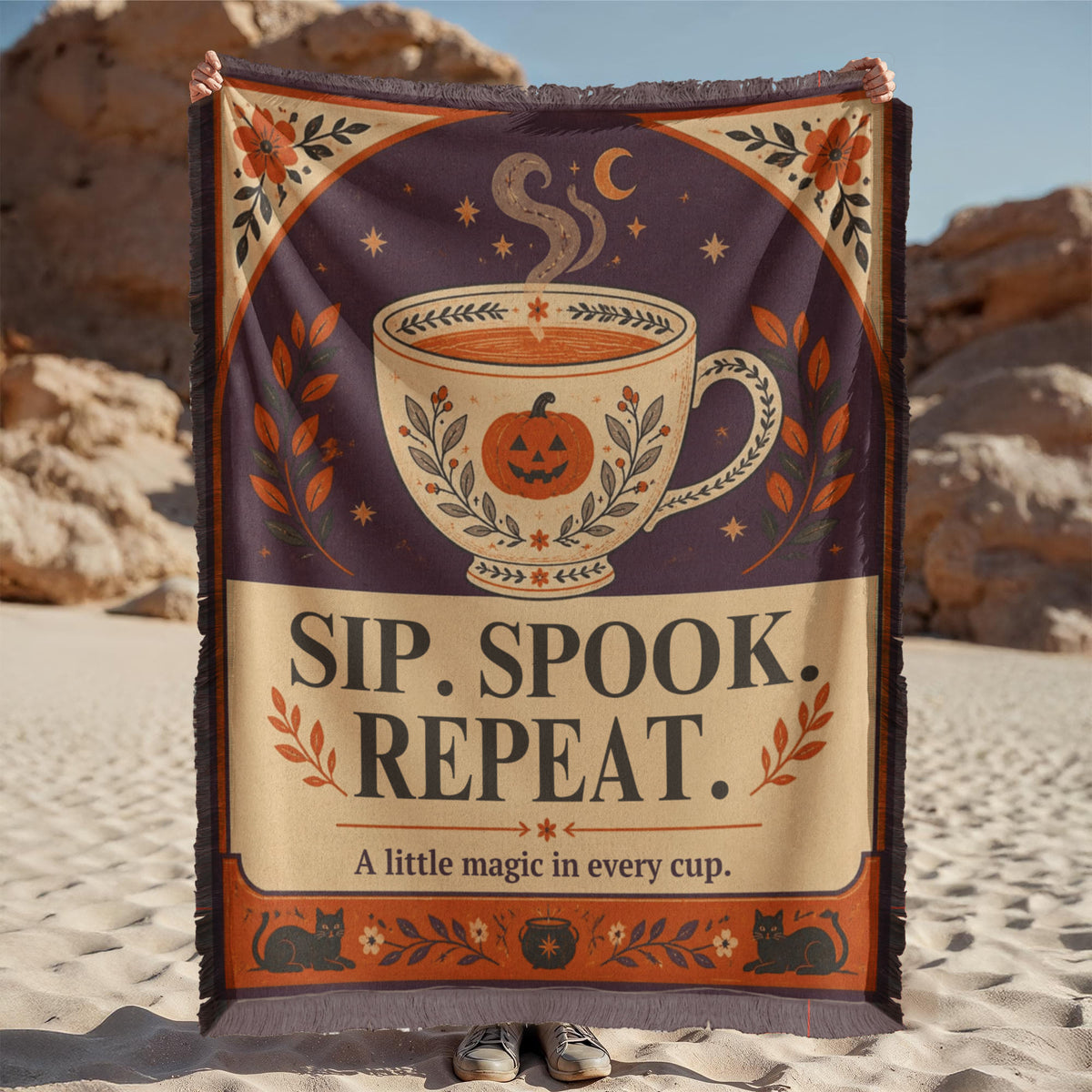 Cozy Halloween "Sip. Spook. Repeat." Printed Woven Blanket