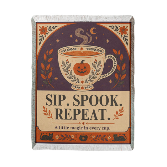 Cozy Halloween "Sip. Spook. Repeat." Printed Woven Blanket