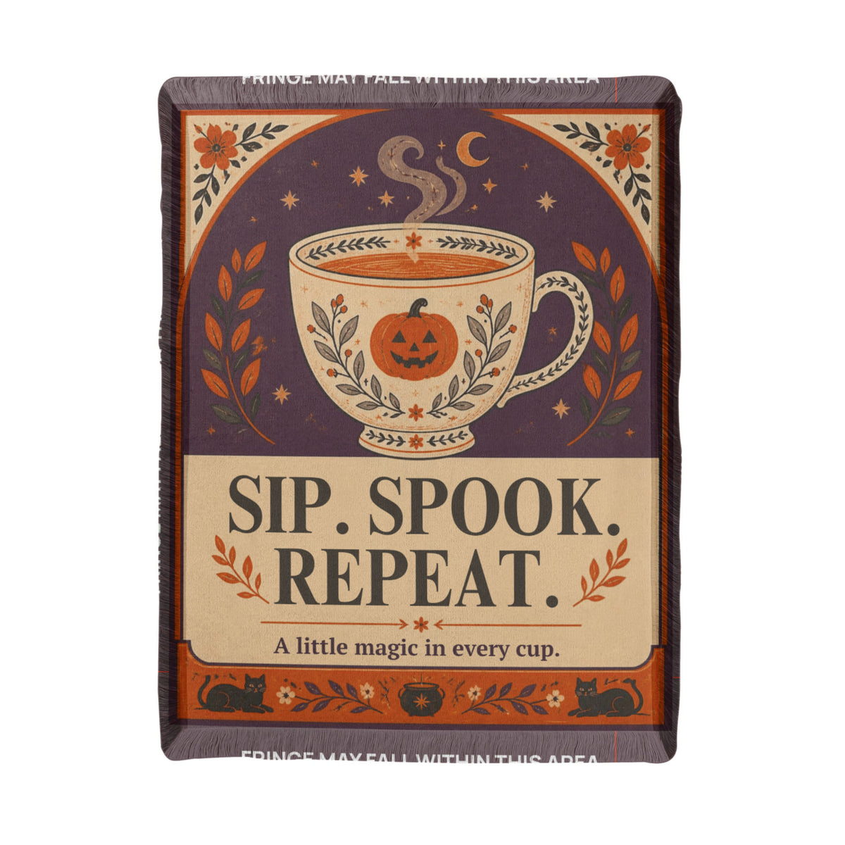 Cozy Halloween "Sip. Spook. Repeat." Printed Woven Blanket