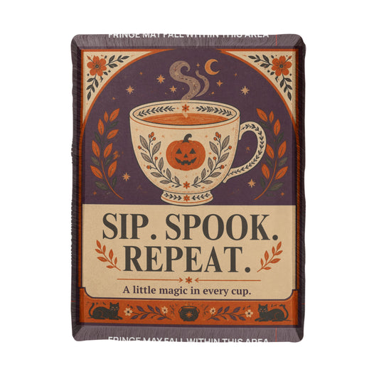 Cozy Halloween "Sip. Spook. Repeat." Printed Woven Blanket